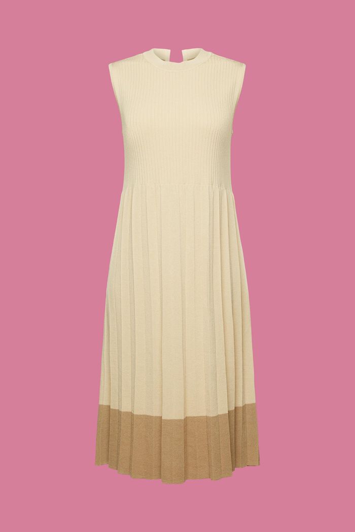 Pleated and sleeveless maxi dress with crewneck, LIGHT BEIGE, detail image number 6