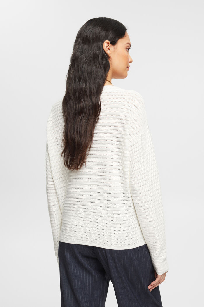 Mixed Knit Striped Sweater, OFF WHITE, detail image number 3