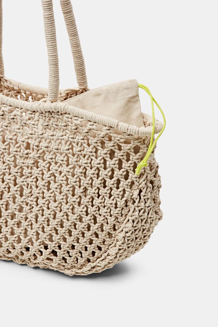 Oversized Striped Crochet Tote, OFF WHITE, detail image number 3