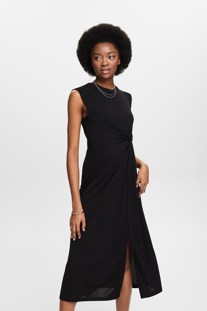 Knotted Crepe Midi Dress, BLACK, detail image number 0