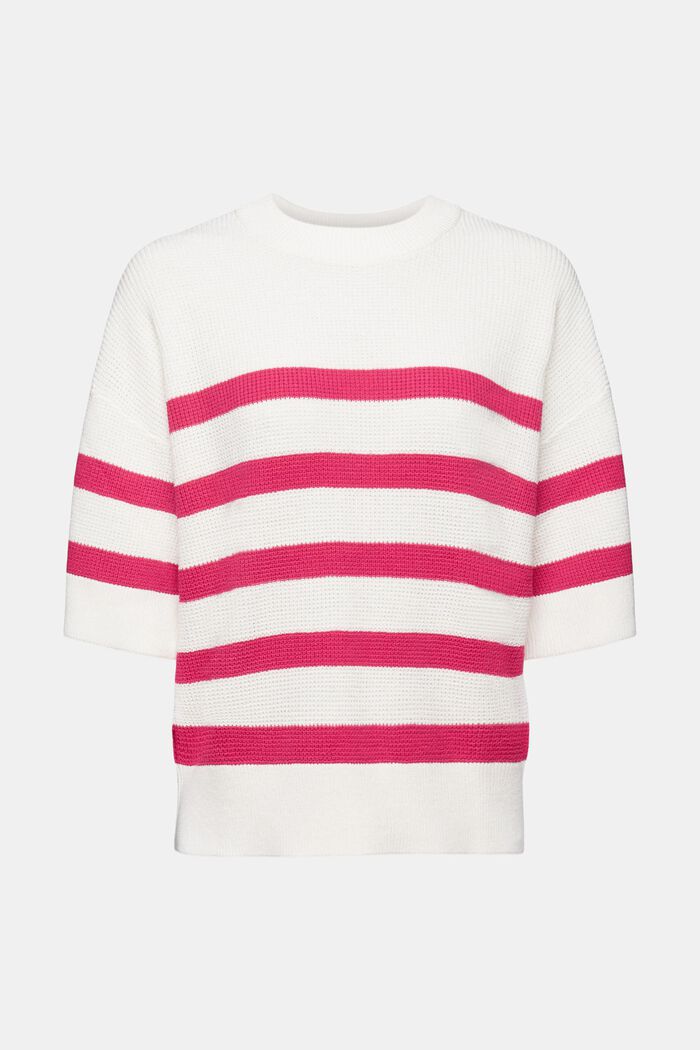 Striped knit jumper with cropped sleeves, OFF WHITE, detail image number 6
