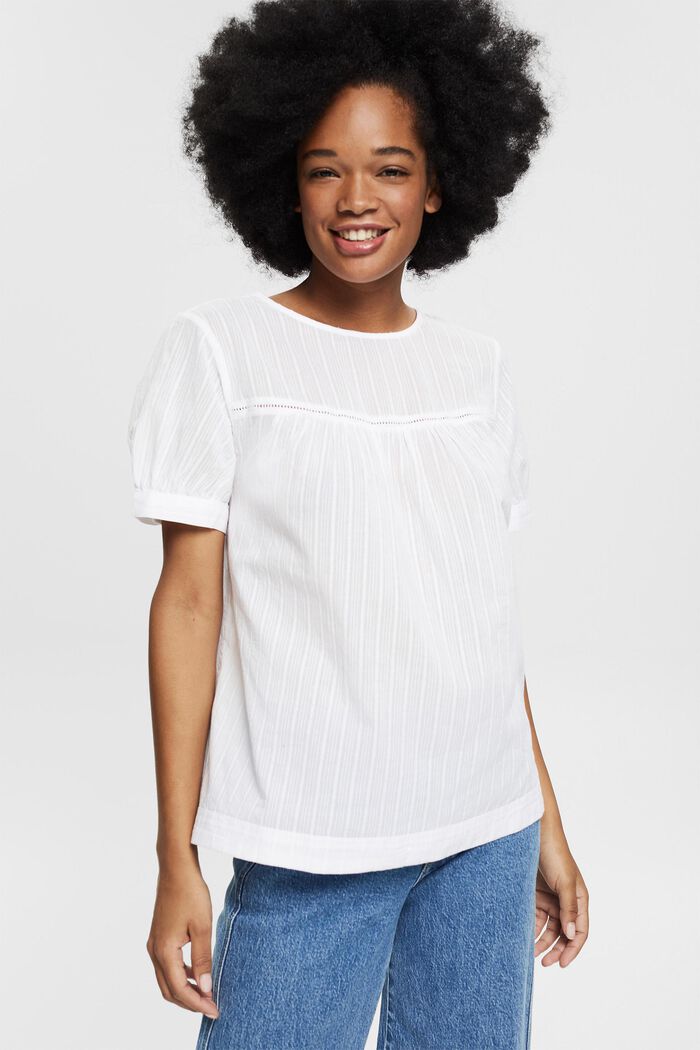 Short sleeve blouse with a woven pattern, 100% cotton