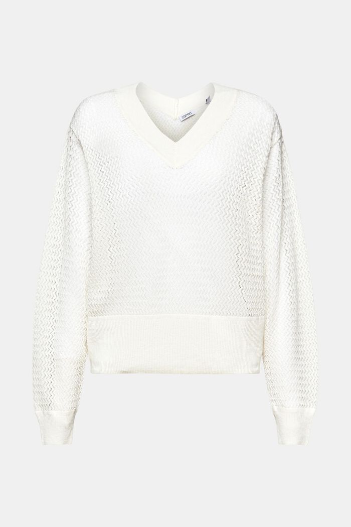 Structured V-Neck Sweater, OFF WHITE, detail image number 6