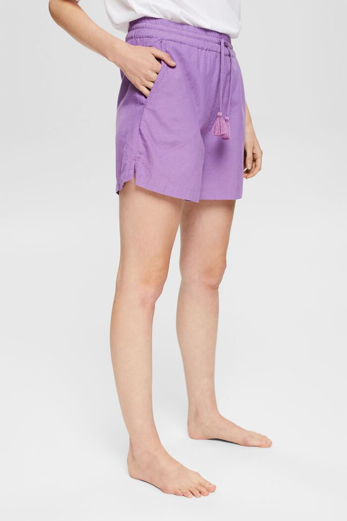 Linen blend: shorts with a drawstring waistband, VIOLET, detail image number 0