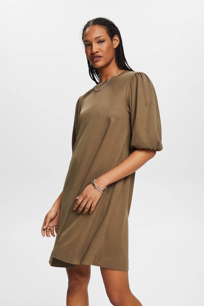 Volume sleeves mini dress, KHAKI GREEN, detail image number 0
