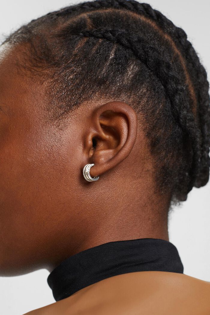 Mini hoop earrings with zirconia, SILVER, detail image number 2
