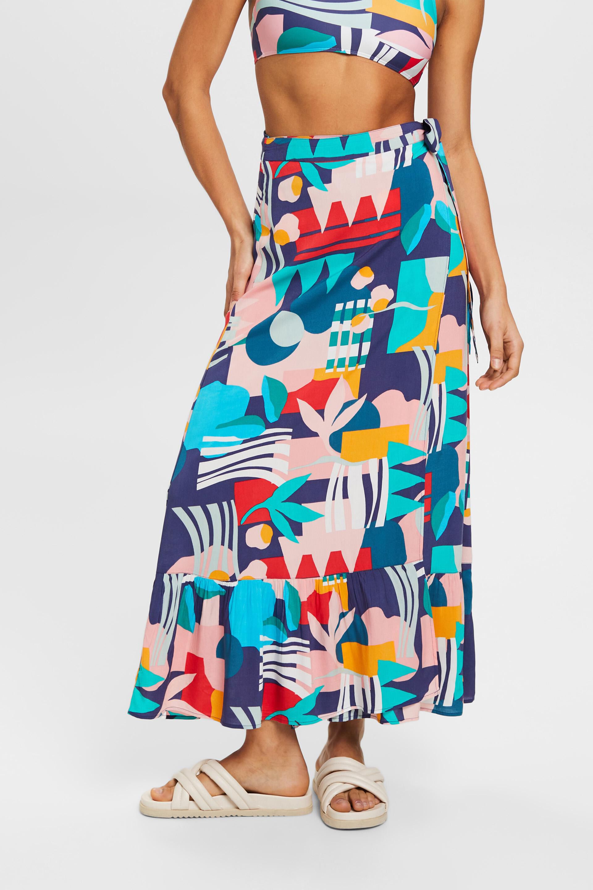 Abstract Print Midi Wrap Skirt in Multi  Chi Chi London