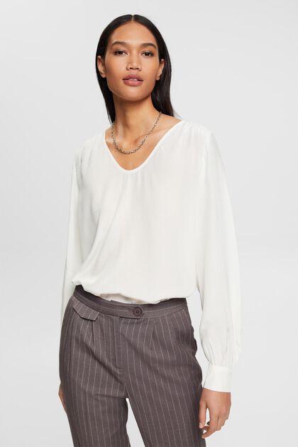 U-neck blouse, OFF WHITE, overview