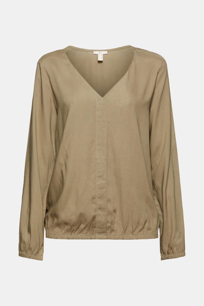 V-neck blouse made of LENZING™ ECOVERO™, LIGHT KHAKI, detail image number 0