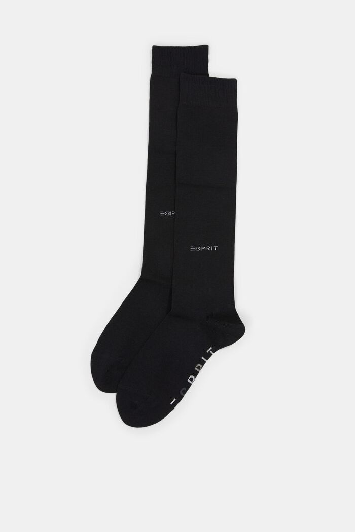 Double pack of knee-high socks with a logo, BLACK, detail image number 0