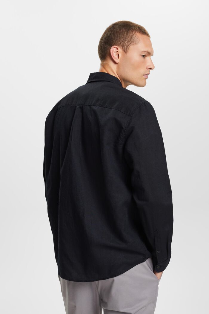 Cotton and linen blended button-down shirt, BLACK, detail image number 3