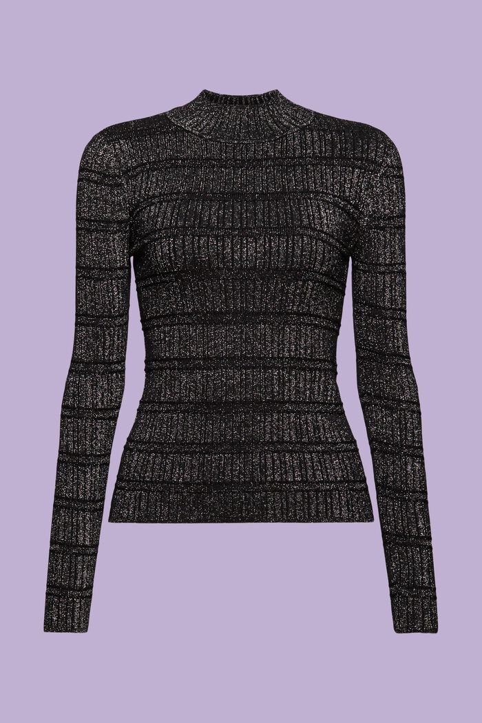 Glitter Mockneck Sweater, LENZING™ ECOVERO™, BLACK, detail image number 6