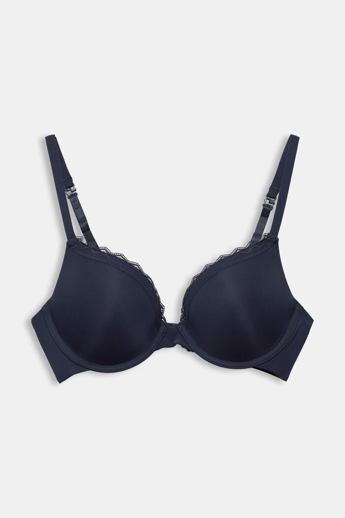 Push-up bra trimmed with lace, NAVY, overview
