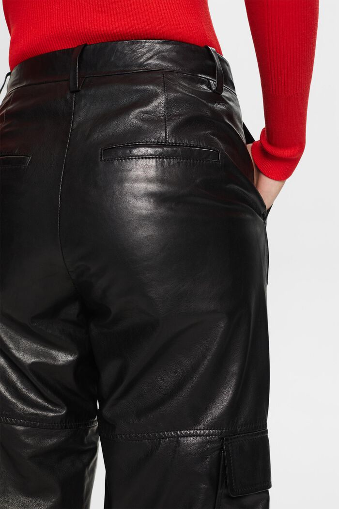Tapered Leather Cargo Pants, BLACK, detail image number 4
