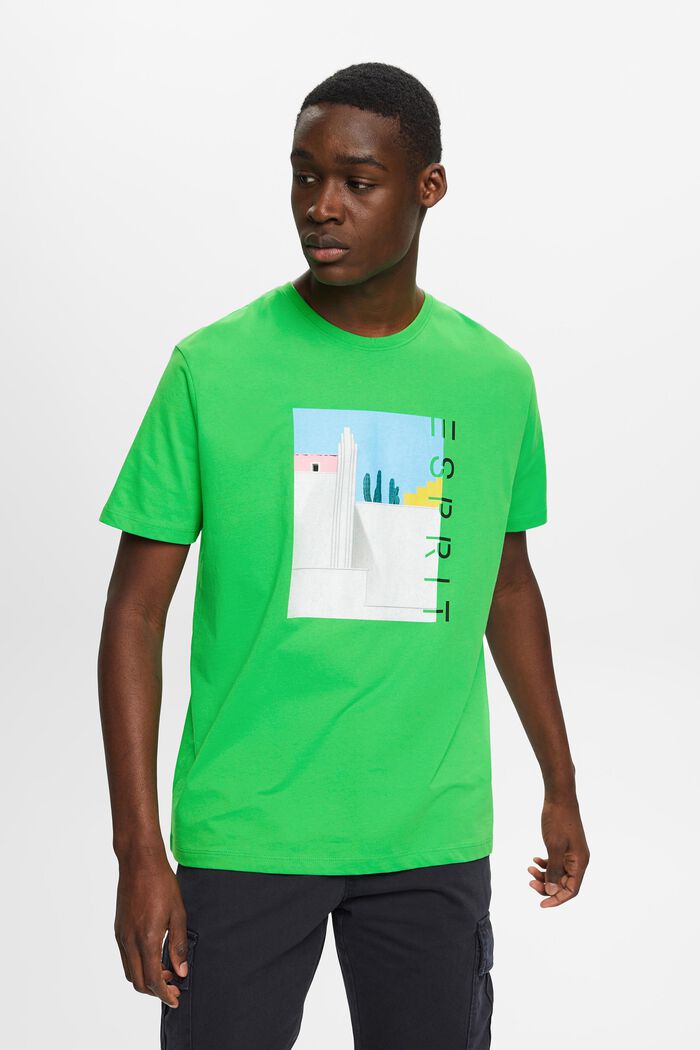 Cotton t-shirt with front print, GREEN, detail image number 0