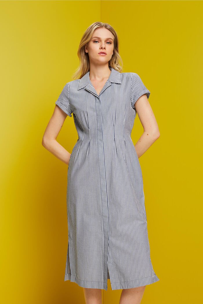Seersucker shirt dress, 100% cotton, NAVY, detail image number 0