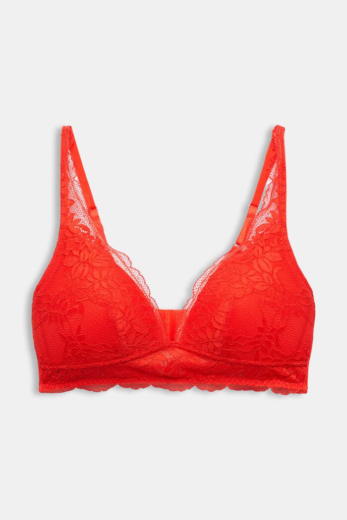 Non-wired push-up bra made of lace, RED ORANGE, detail image number 1