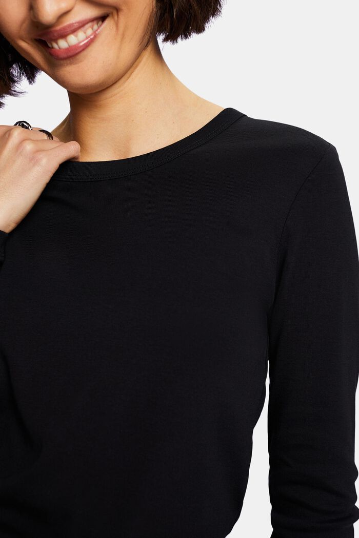 Long-Sleeve Cotton Jersey  T-Shirt, BLACK, detail image number 3
