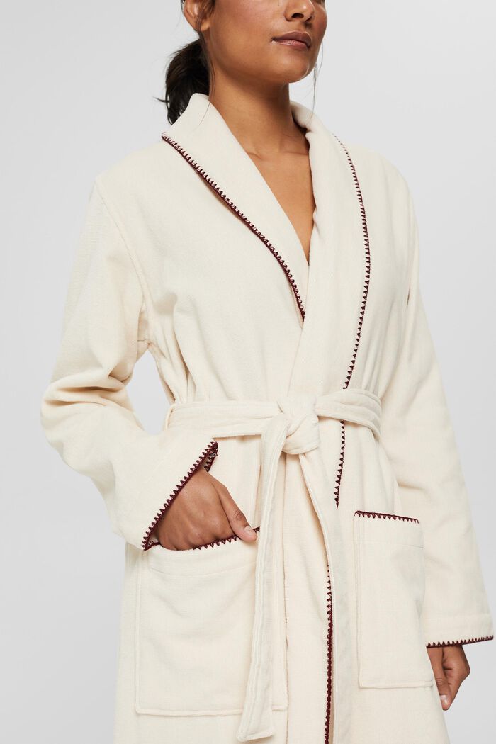 Velour bathrobe with embroidered edges, SAND, detail image number 3