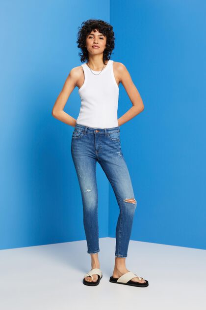 Cropped skinny jeans in a used look