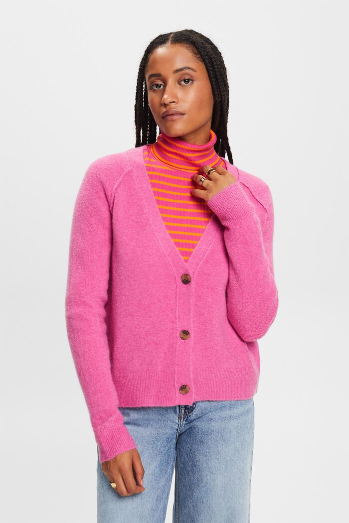 Button Front Cardigan, PINK FUCHSIA, detail image number 0