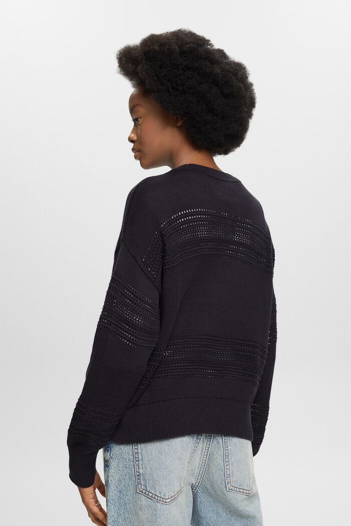 Crewneck Open-Knit Sweater, BLACK, detail image number 2