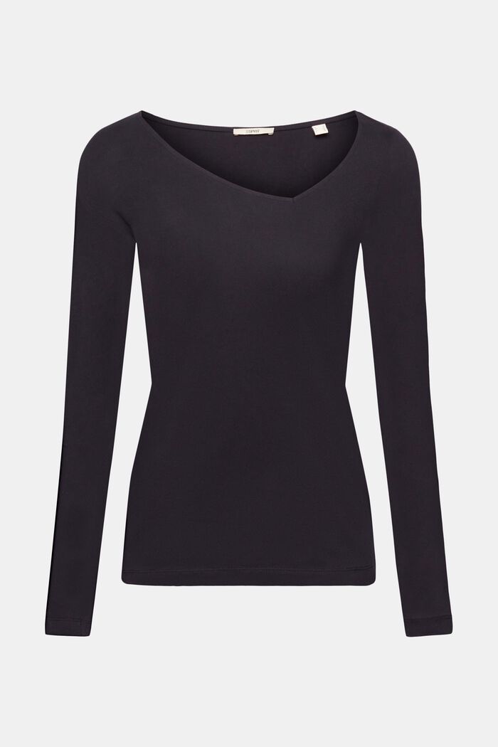 Long-sleeved top with asymmetric neckline, BLACK, detail image number 5