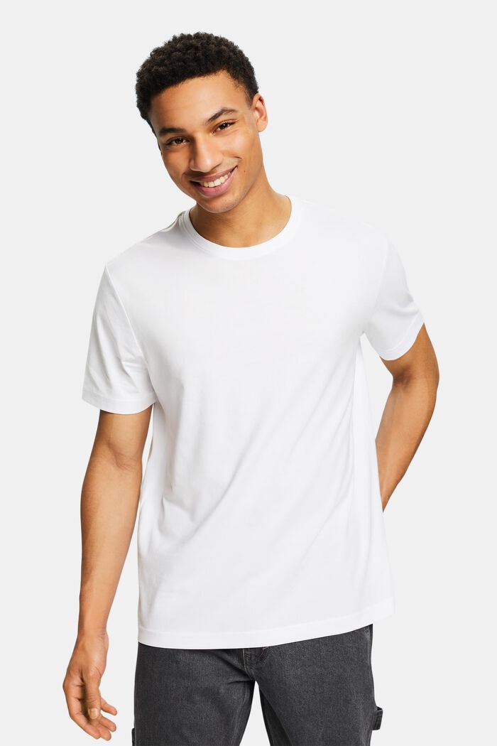 Pima Cotton Jersey Crewneck T-Shirt, WHITE, detail image number 0