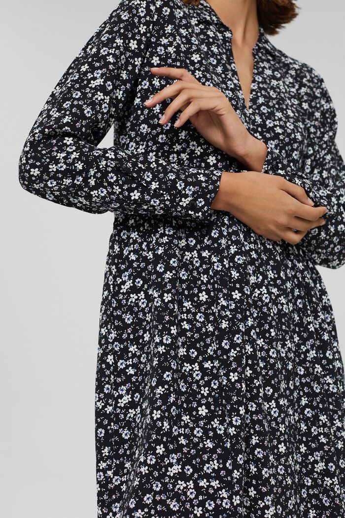 Floral midi dress in a blouse style, BLACK, detail image number 3