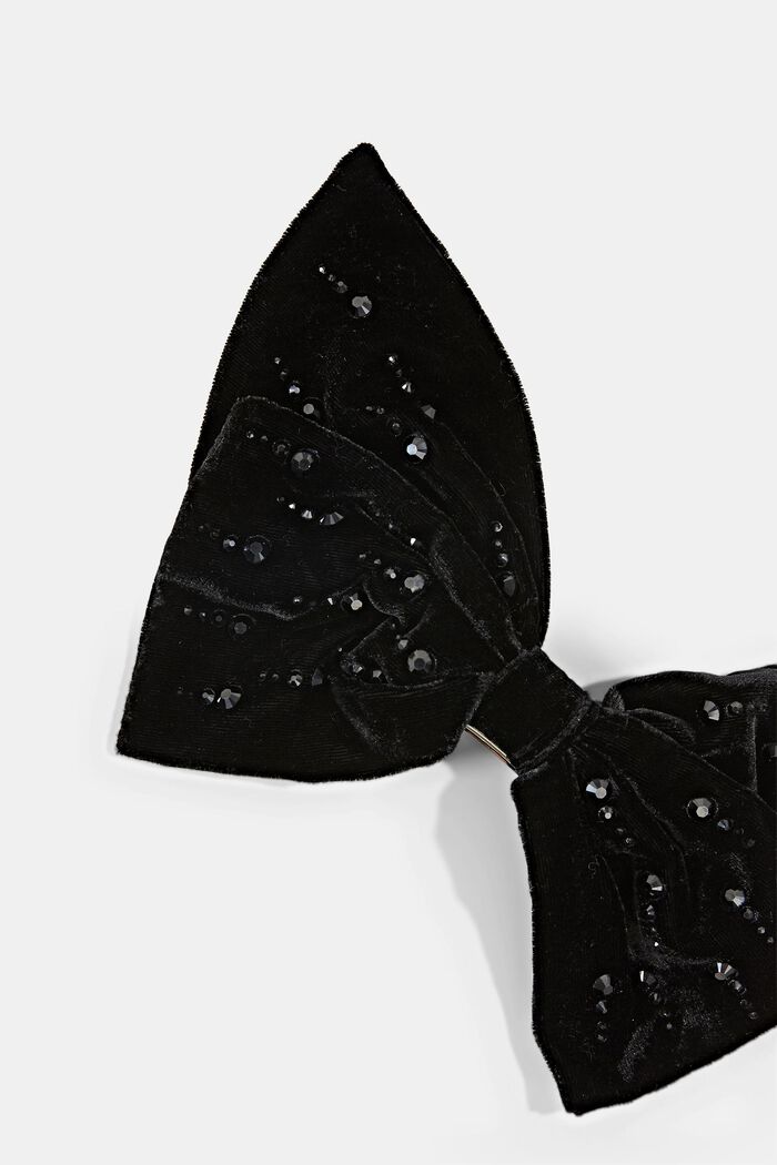 Hairslide with a velvet bow and decorative stones, BLACK, detail image number 1