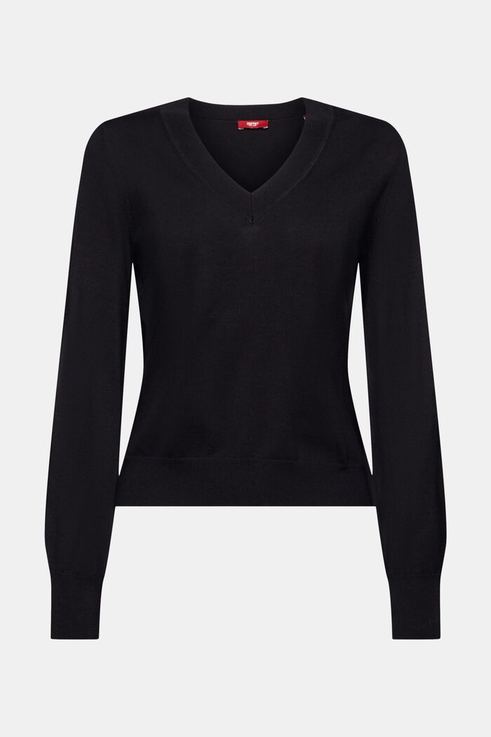 V-Neck Sweater, BLACK, detail image number 6