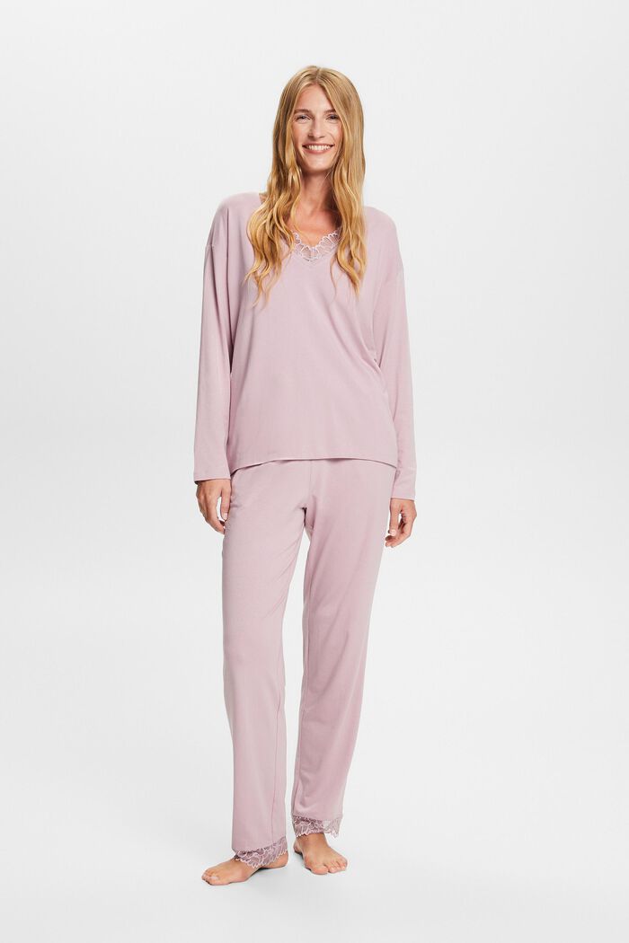 Laced Jersey Pyjama Set, LIGHT PINK, detail image number 1