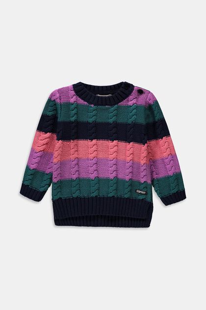 Cable knit striped jumper, NAVY, overview