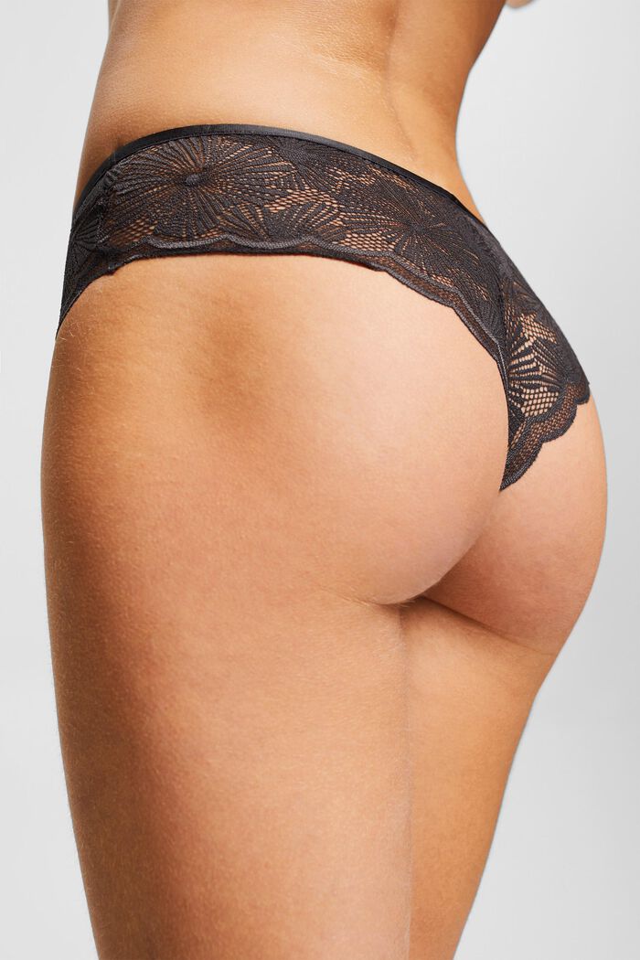 Made of recycled material: Brazilian shorts with lace, DARK GREY, detail image number 4