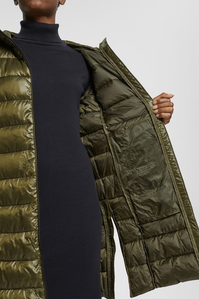 Quilted coat with detachable drawstring hood, DARK KHAKI, detail image number 2