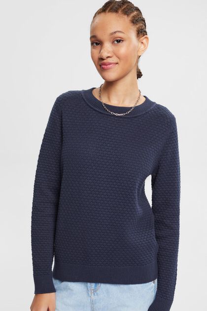 Textured knit jumper, NAVY, overview