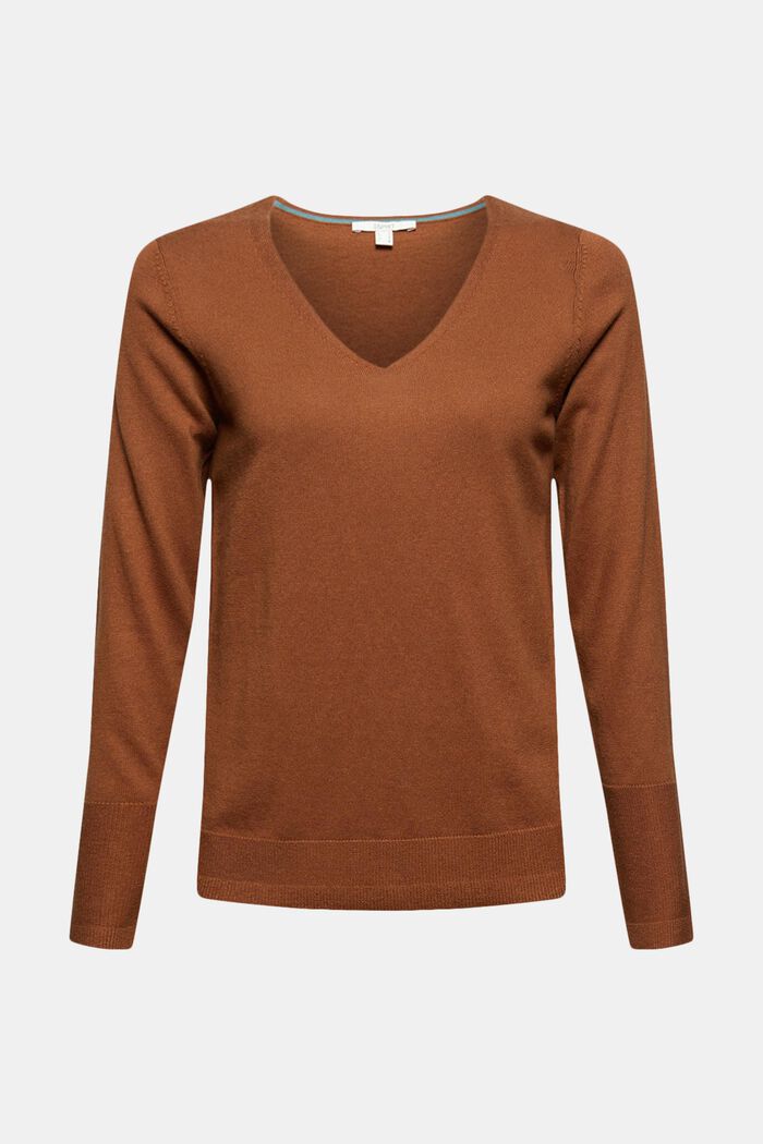 V-neck jumper containing organic cotton, TOFFEE, detail image number 0