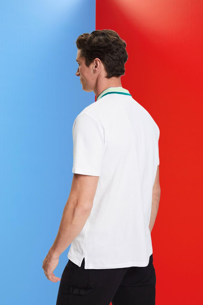 Cotton pique polo shirt with striped collar, NEW WHITE, detail image number 3