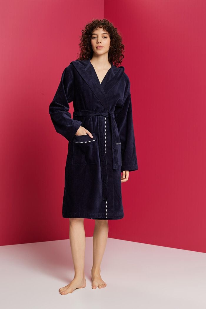 Suede bathrobe made of 100% cotton, NAVY BLUE, detail image number 1