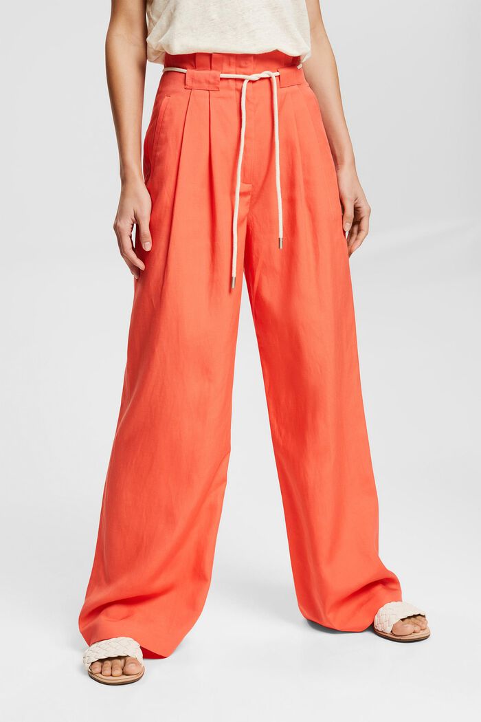 With linen: wide-leg trousers with a cord, CORAL ORANGE, detail image number 0