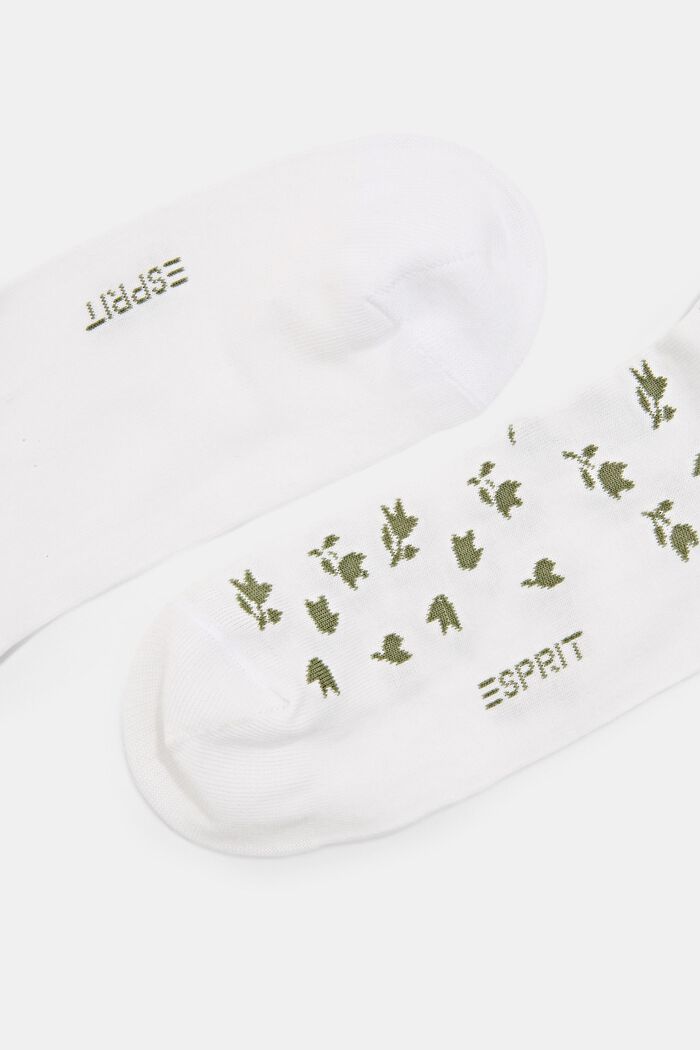 2-pack of short socks with floral pattern, WHITE, detail image number 1