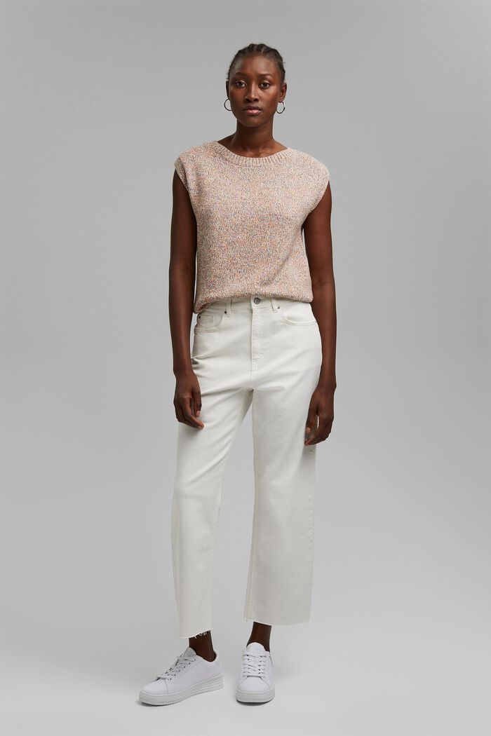 Relaxed 7/8-length trousers in a garment-washed look, organic cotton, OFF WHITE, detail image number 0
