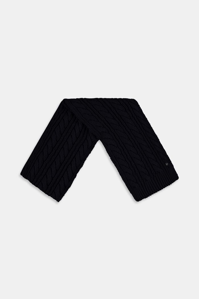 Blended cotton knitted scarf, NAVY, detail image number 1