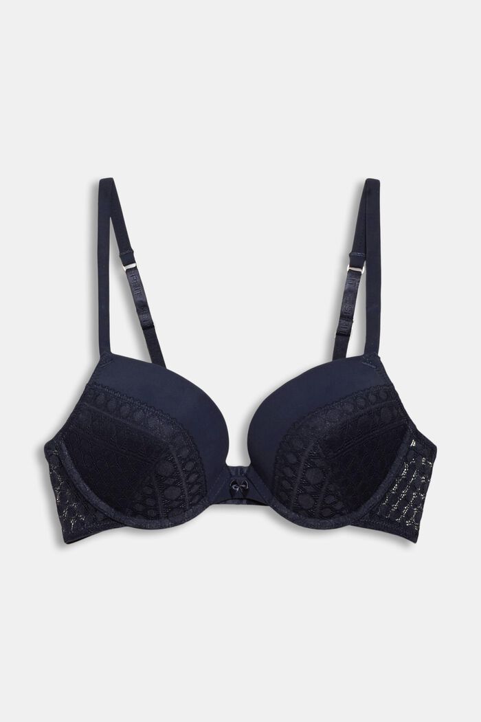 Push-up underwire bra with a lace trim, NAVY, overview