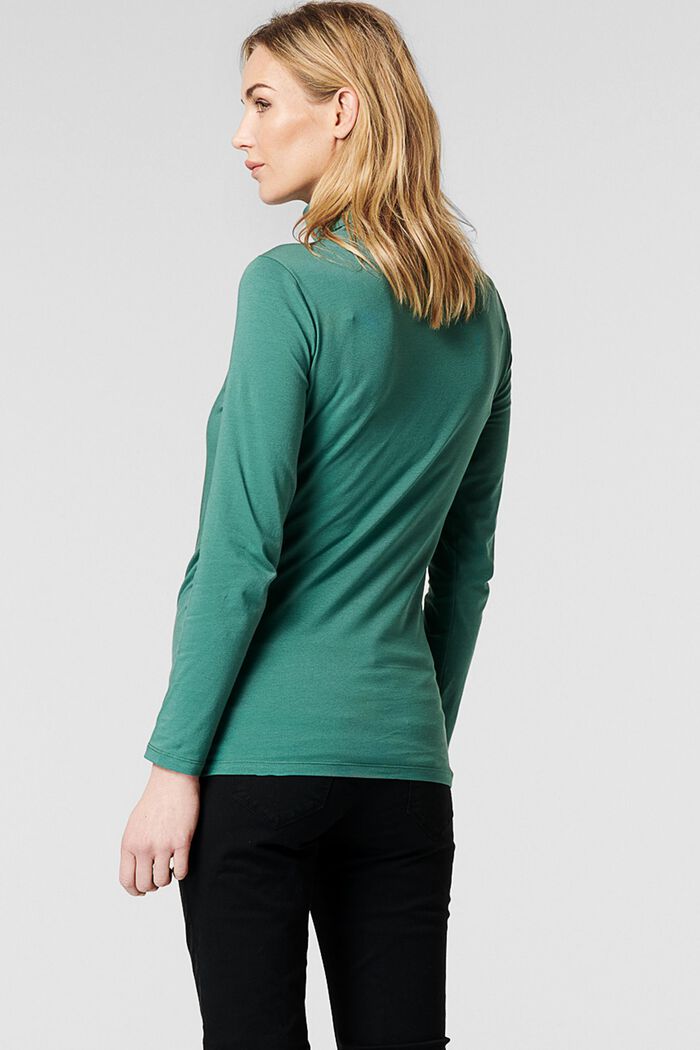 Polo neck long sleeve top made of organic cotton, TEAL GREEN, detail image number 1