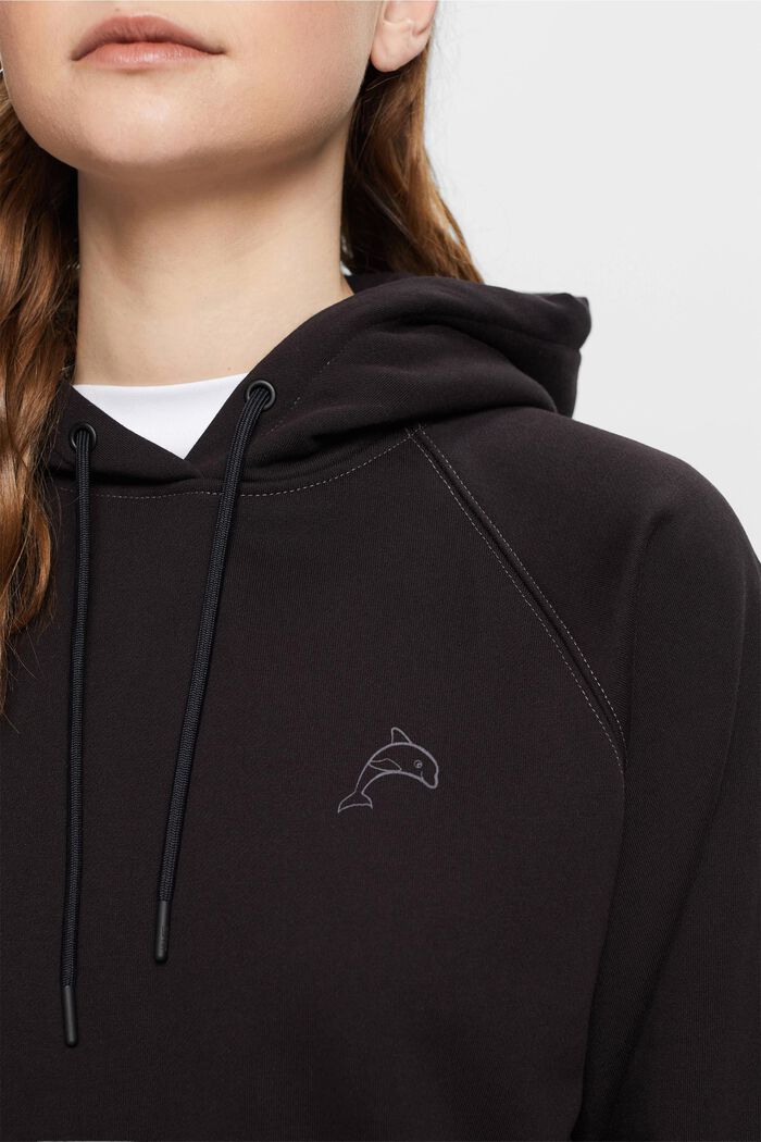 Cropped hoodie with dolphin logo, BLACK, detail image number 2