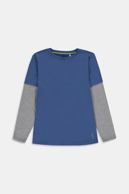 Long-sleeved top with contrasting sleeves, BLUE, overview