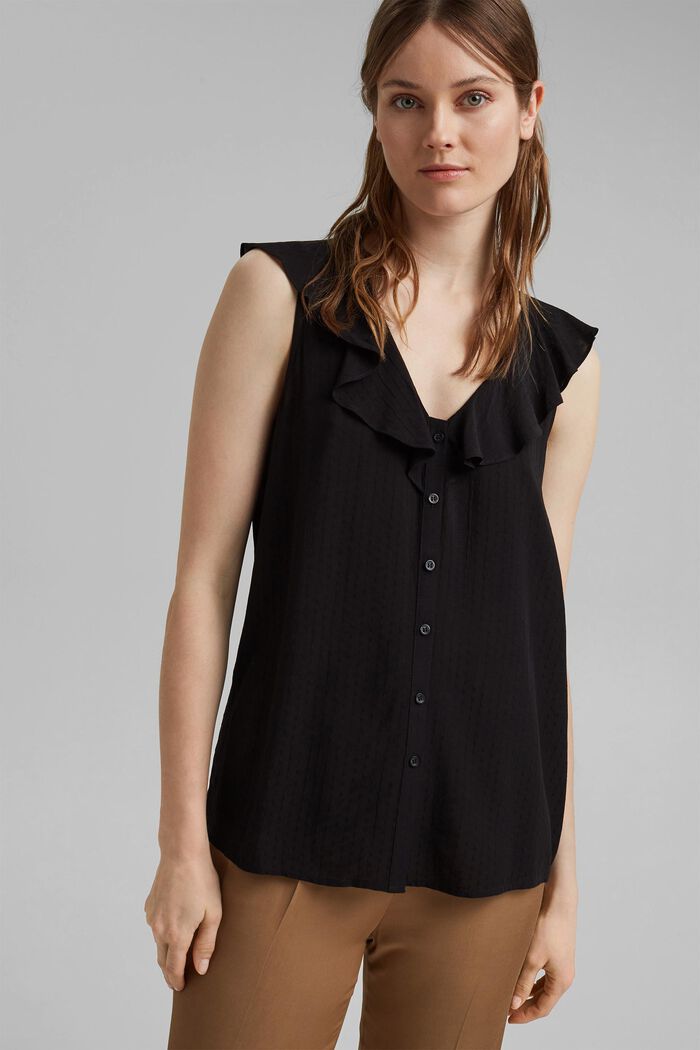 Blouse top with flounce, LENZING™ ECOVERO™, BLACK, detail image number 0