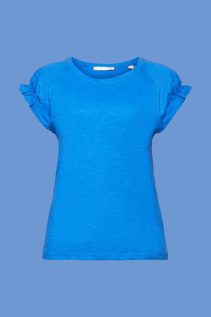 T-shirt with ruffled sleeves, 100% cotton, BRIGHT BLUE, detail image number 5