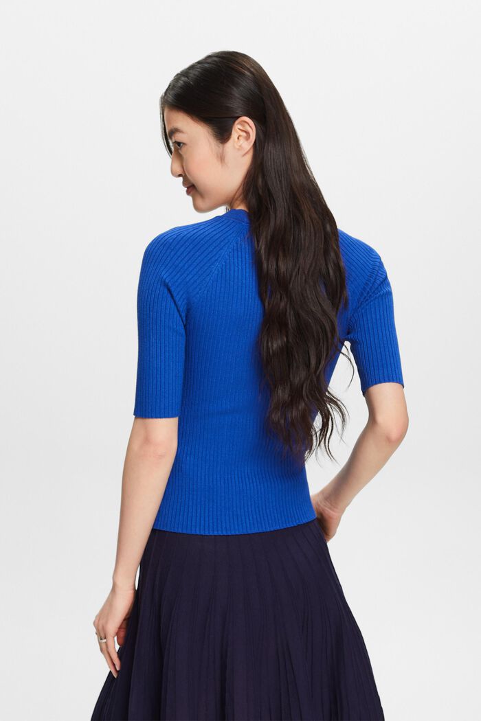 Ribbed Short-Sleeve Sweater, BRIGHT BLUE, detail image number 2